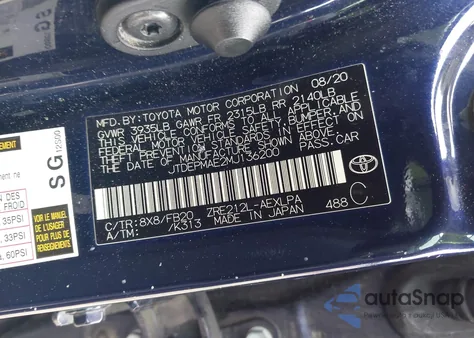 2021 Toyota Corolla Le from USA, damaged, VIN JTDEPMAE2MJ136200